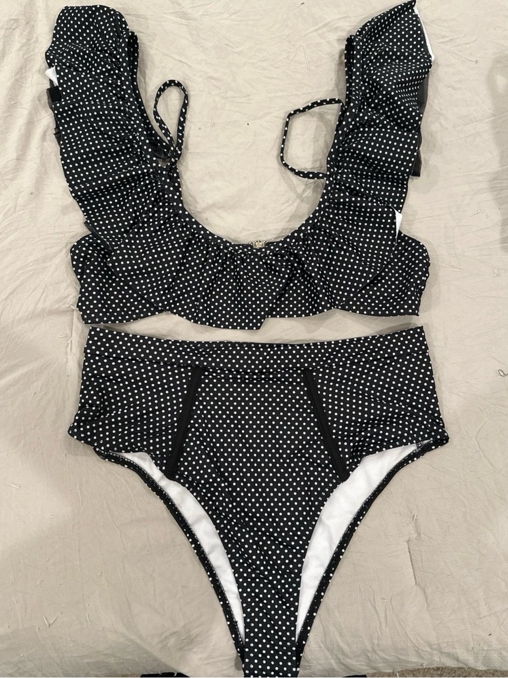 SHEIN Black Polka Dot Ruffle High-Waist Bikini